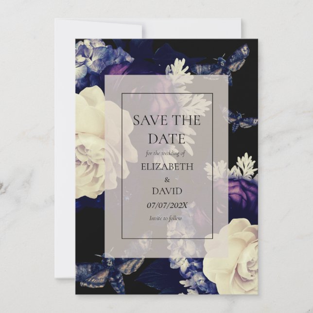 Save The Date Élégant Mariage floral gothique foncé (Devant)