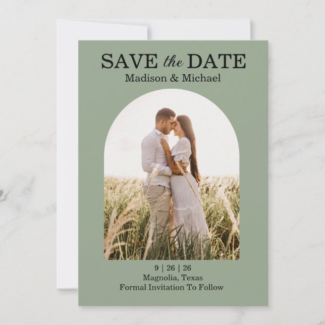 Save The Date Élégant Mariage Floral Ornate Sage Vert (Devant)
