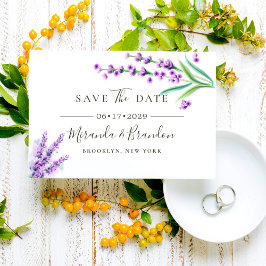 Save The Date Elégant Mariage Floral Purple Aquarelle Sauver Le
