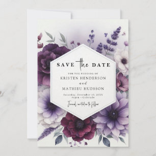 Save The Date Élégant Mariage Floral Purple Minimal