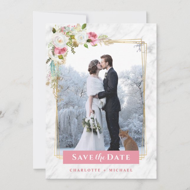 Save The Date Elégant Mariage floral romantique (Devant)