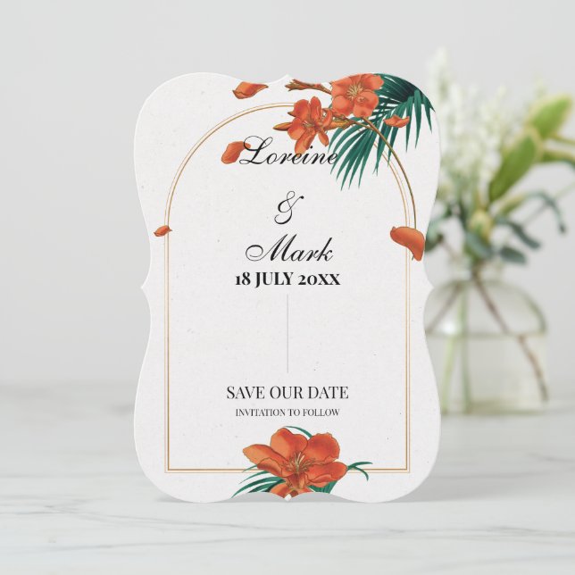 Save The Date Élégant Mariage floral tropical (Debout devant)