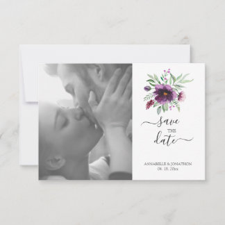 Save The Date Élégant Mariage floral vert violet