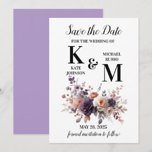 Save The Date Élégant Mariage floral violet et brun