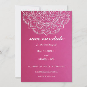 Save The Date Élégant Mariage indien hindou blanc rose