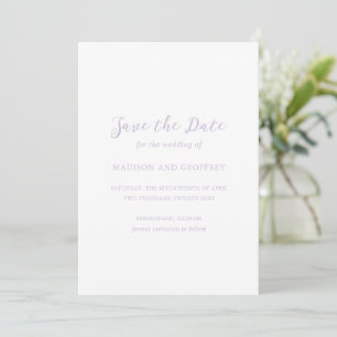 Save The Date Élégant Mariage Lilac Écriture Gras
