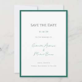 Save The Date Élégant Mariage minimaliste Emerald Green Sauvez L