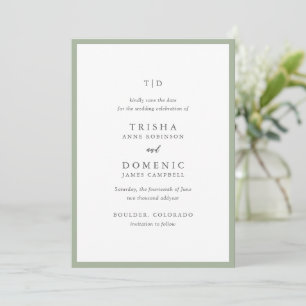 Save The Date Élégant Mariage Moderne au Monogramme Vert Sauge