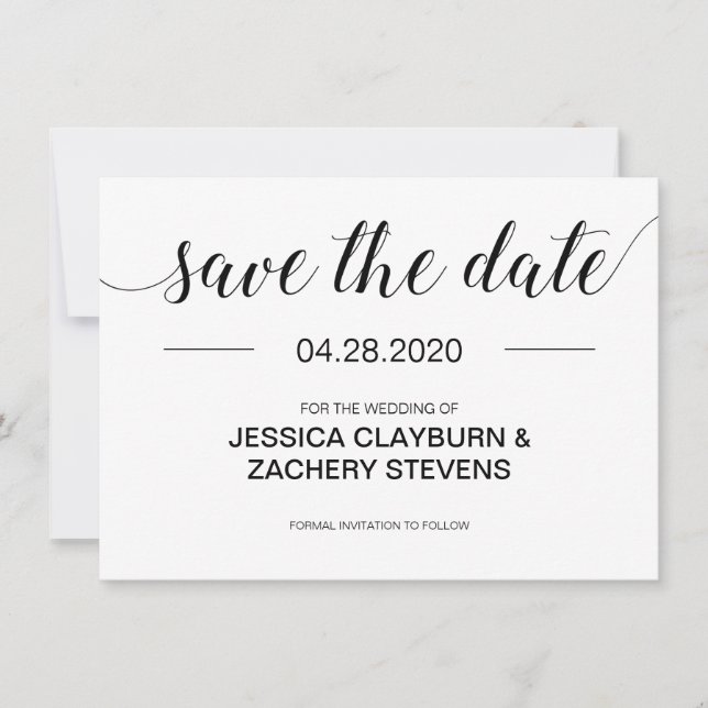 Save The Date Élégant Mariage moderne noir et blanc (Devant)