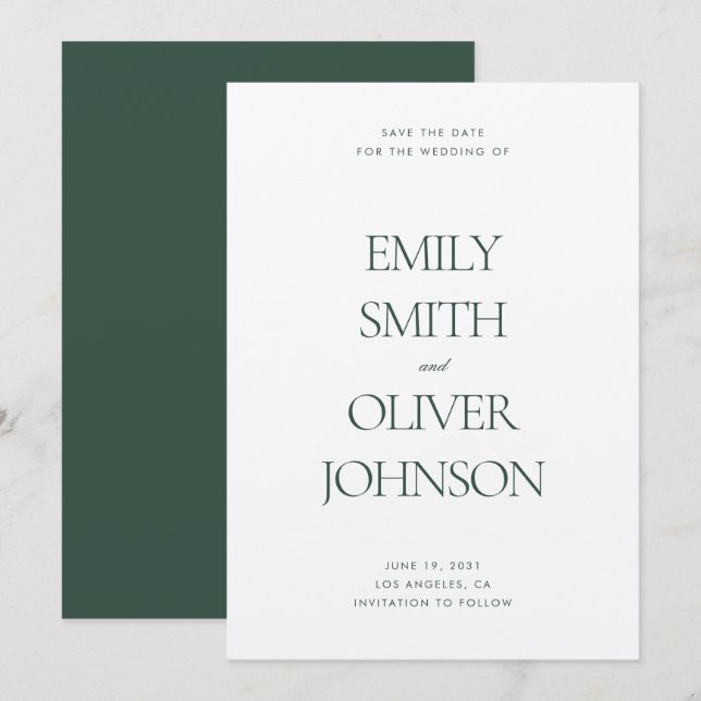 Save The Date Élégant Mariage moderne Sage Vert (Devant / Derrière)