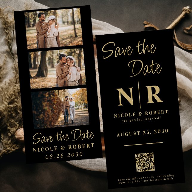 Save The Date Élégant mariage Monogramme Bande photo QR Code (Créateur téléchargé)