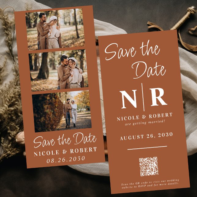 Save The Date Élégant mariage Monogramme Bande photo QR Code (Créateur téléchargé)