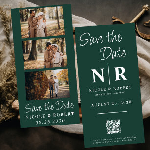 Save The Date Élégant mariage Monogramme Bande photo QR Code