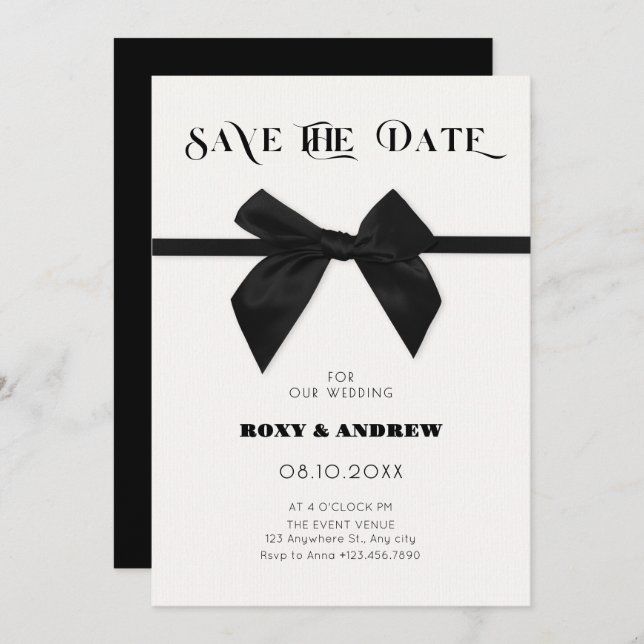 Save The Date Élégant mariage noir (Devant / Derrière)
