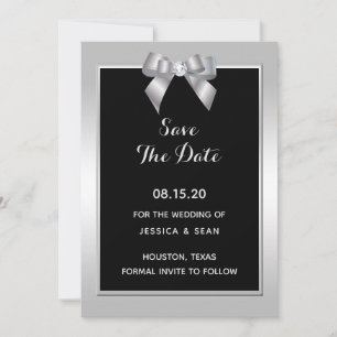 Save The Date Élégant Mariage noir et bow de Gem Argent