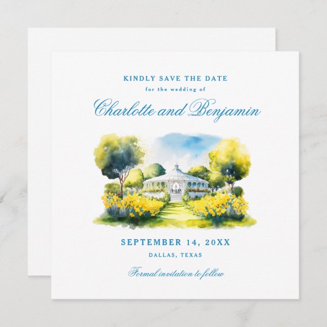 Save The Date Élégant Mariage officiel Blue Monogram Crest Perso (Devant / Derrière)