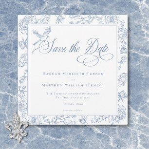 Save The Date Élégant mariage oiseau et armoiries en chinoiserie