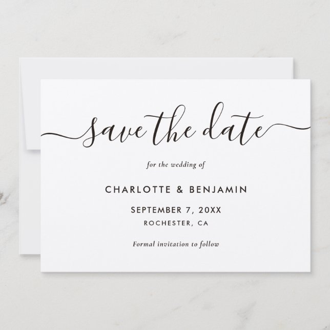 Save The Date Élégant Mariage papier Kraft moderne Script (Devant)