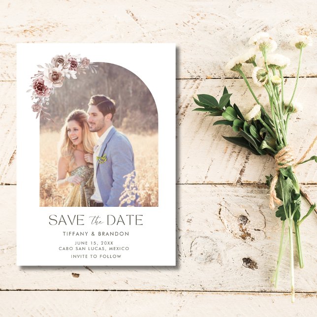 Save The Date Élégant Mariage photo Arc Floral (Elegant Floral Arch Photo Wedding Save The Date)