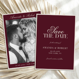 Save The Date Élégant Mariage Photo Burgundy Vieille Fortune