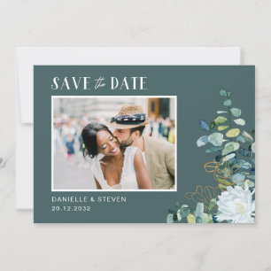 Save The Date Élégant mariage photo de fleurs blanches eucalyptu