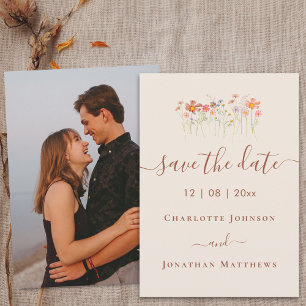 Save The Date Élégant Mariage Photo de Prairie de Fleurs Sauvage