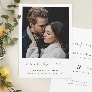 Save The Date Élégant Mariage photo de script vert