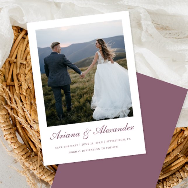Save The Date Élégant Mariage photo de script violet (Créateur téléchargé)