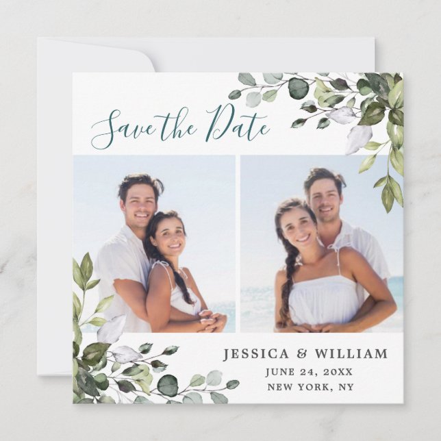 Save The Date Elégant Mariage PHOTO Eucalyptus 2 (Devant)