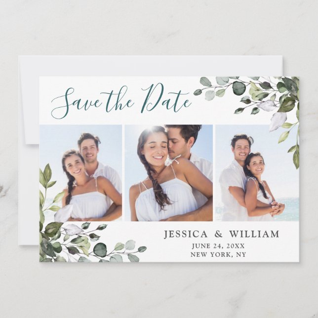 Save The Date Elégant Mariage PHOTO Eucalyptus 3 (Devant)
