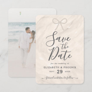 Save The Date Élégant Mariage Photo Personnalisée Champagne Perl