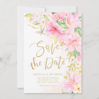 Save The Date Élégant Mariage rose d'aquarelle Floral Monogram