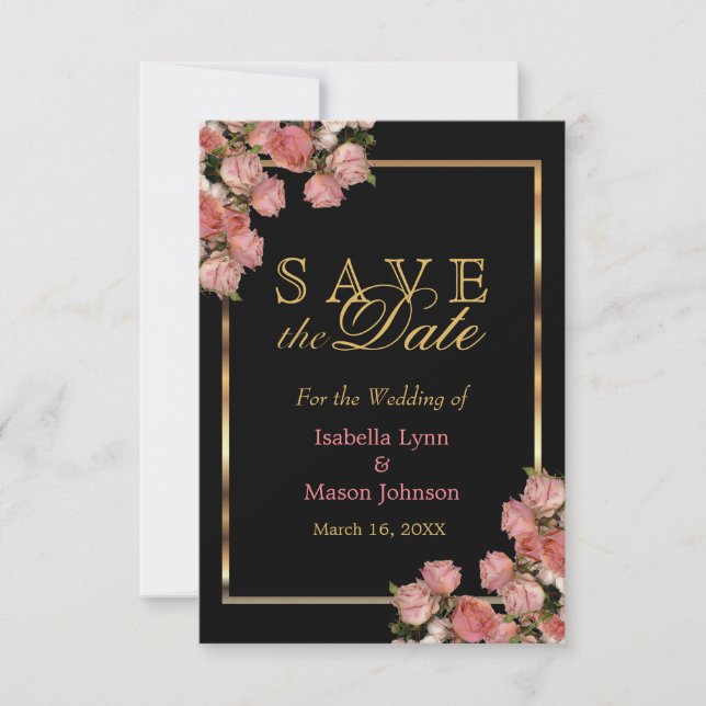 Save The Date Élégant Mariage Rose Roses - Enregistrer La Date (Devant)