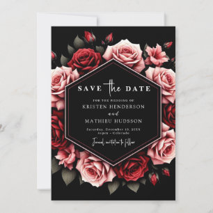 Save The Date Élégant Mariage rouge Crimson Floral