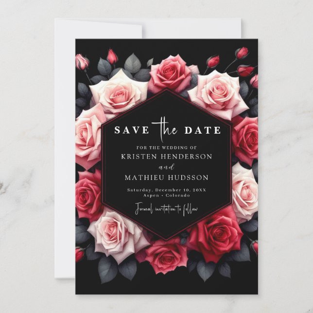 Save The Date Élégant Mariage rouge Crimson rouge (Devant)