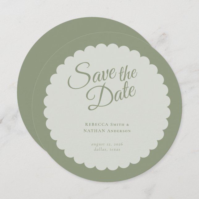 Save The Date Élégant Mariage Sage Green Script (Devant / Derrière)