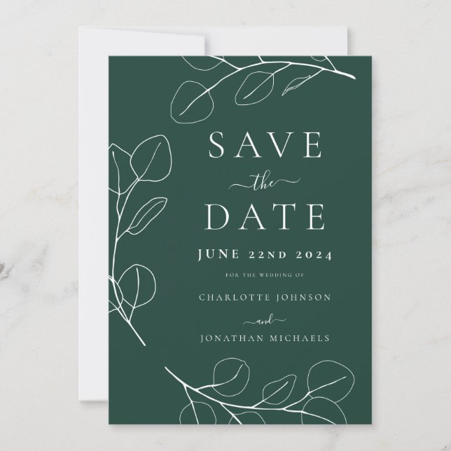 Save The Date Élégant Mariage simple Eucalyptus Sprig (Devant)