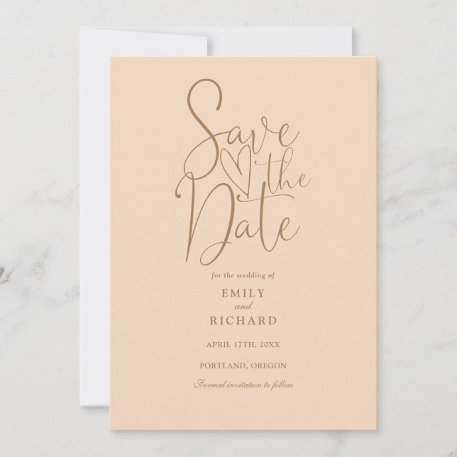 Save The Date Élégant Mariage Soft Peach de Script moderne (Devant)