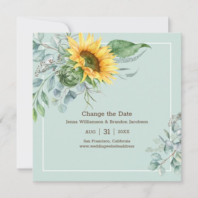 Save The Date Elégant mariage tournesol Modifier la date (Devant)