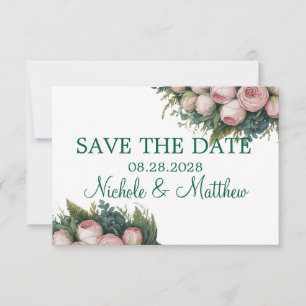 Save The Date Élégant Mariage vert Wreath Pink Buds