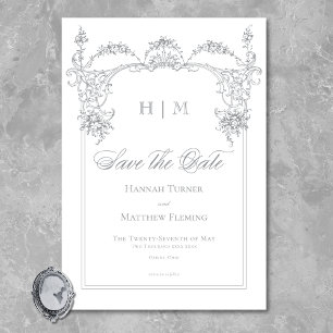 Save The Date Élégant mariage victorien gris français en chinois