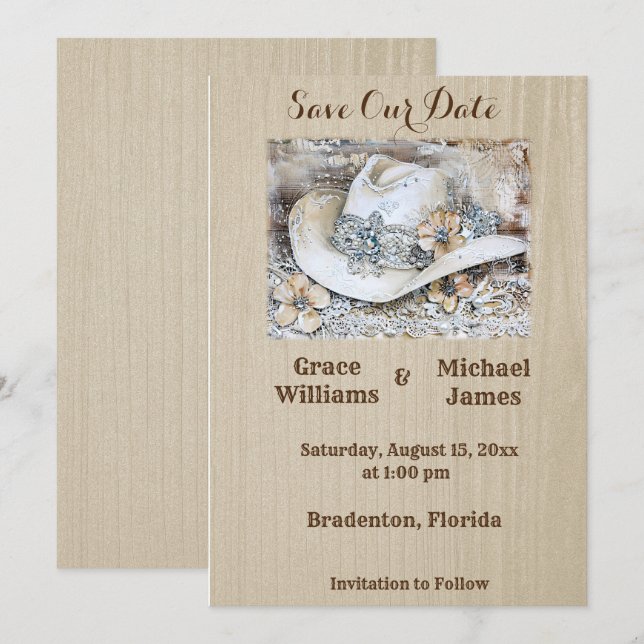 Save The Date Élégant Mariage Western Boho (Devant / Derrière)