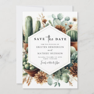 Save The Date Élégant Mariage Whimsical Cactus
