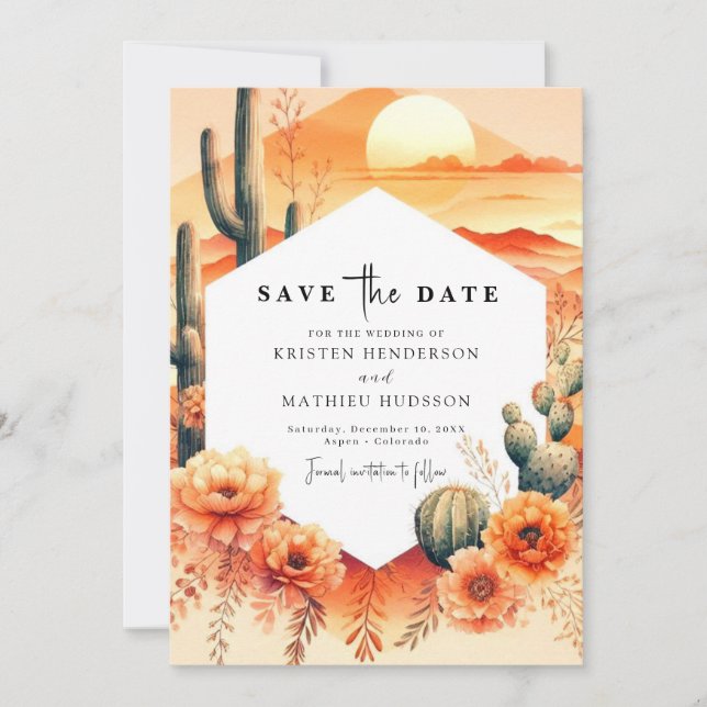 Save The Date Élégant Mariage Wild West Cactus (Devant)