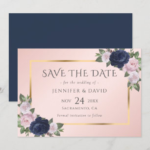 Save The Date Elégant Marine Bleu et Blush Mariage Enregistrer l