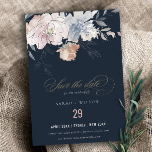 Save The Date Elégant marine Blush Aquarelle Floral Mariage