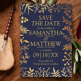 Save The Date Elégant Marine & Gold Floral Wedding Enregistrer L