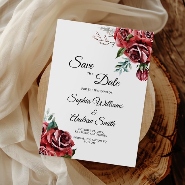 Save The Date Élégant Marsala Rouge Rose Rustique Enregistrer La (Créateur téléchargé)