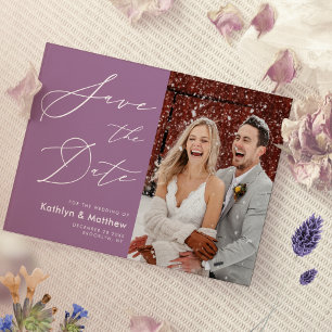 Save The Date Elegant Mauve Élégant Script Mariage photo moderne