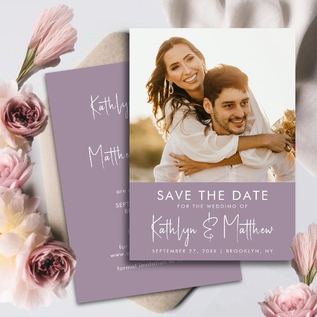Save The Date Elegant Mauve Fun Script moderne Mariage photo (Créateur téléchargé)